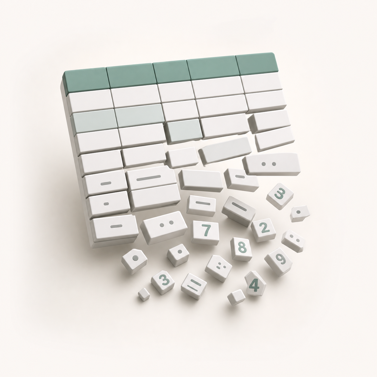A spreadsheet breaking apart into scattered tiles